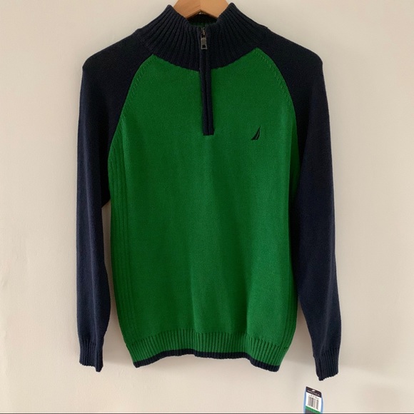 NWT Nautica Quarter Zip Blue/Green Sweater - Picture 1 of 8